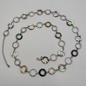 Lia Sophia Abalone Shell Circle Link Necklace Silver Tone Statement